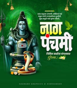 Nag Panchami banner editing mobile se - Ganpati Bappa, Shiva aur snake ke sath attractive Marathi banner
